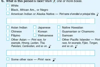 The race section of the 2010 Census form